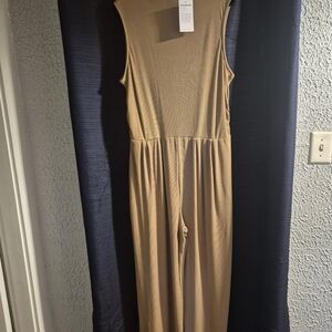 Sleeveless Tan Wide-Leg Jumpsuit